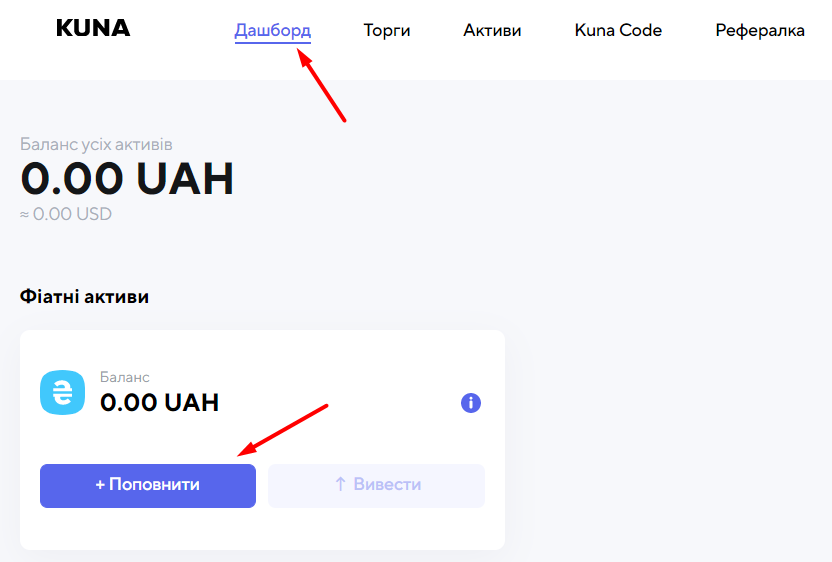 Поповнення рахунку через фіат на Kuna