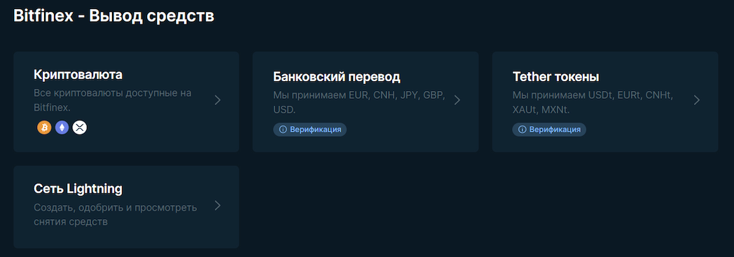 Вывод денег с Bitfinex