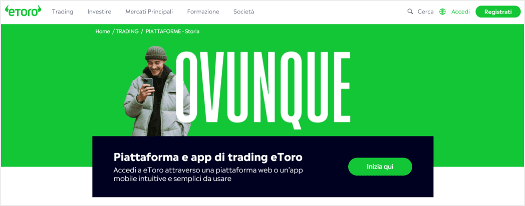 L'app eToro ti consente di eseguire il social trading in pochi secondi